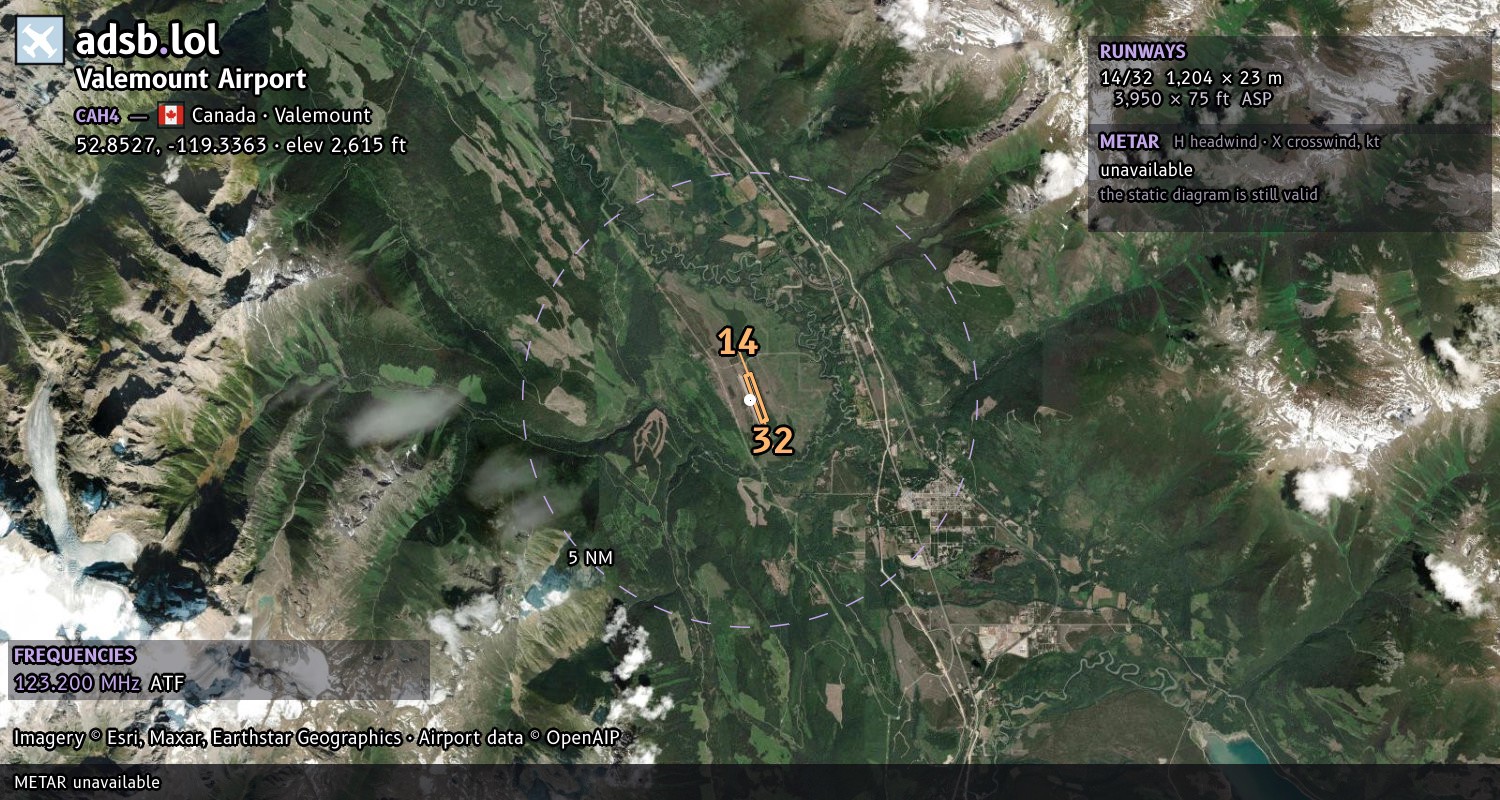 Satellite map with the runway layout of Valemount Airport (CAH4)