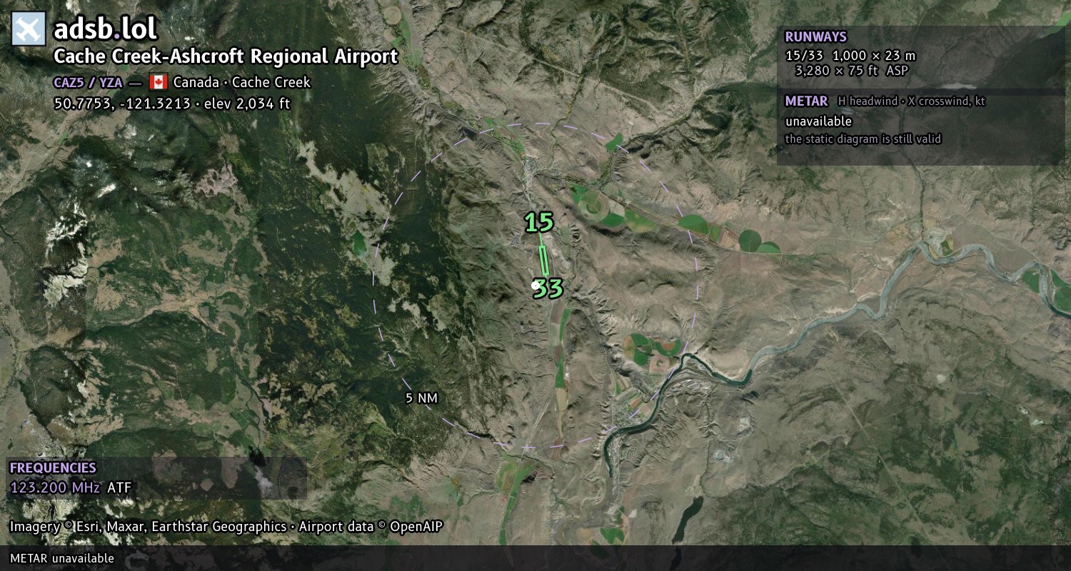 Satellite map with the runway layout of Cache Creek-Ashcroft Regional Airport (CAZ5)