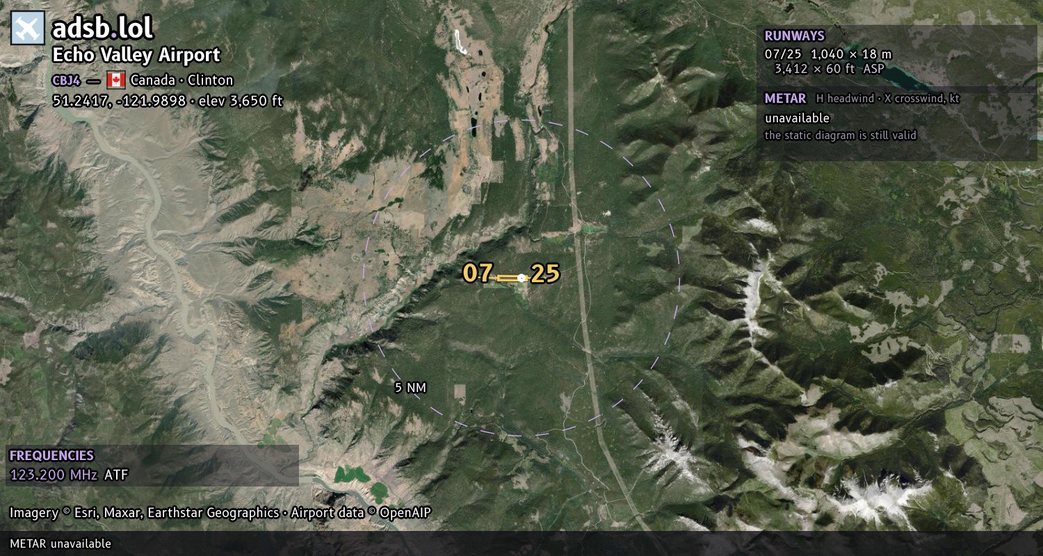 Satellite map with the runway layout of Echo Valley Airport (CBJ4)