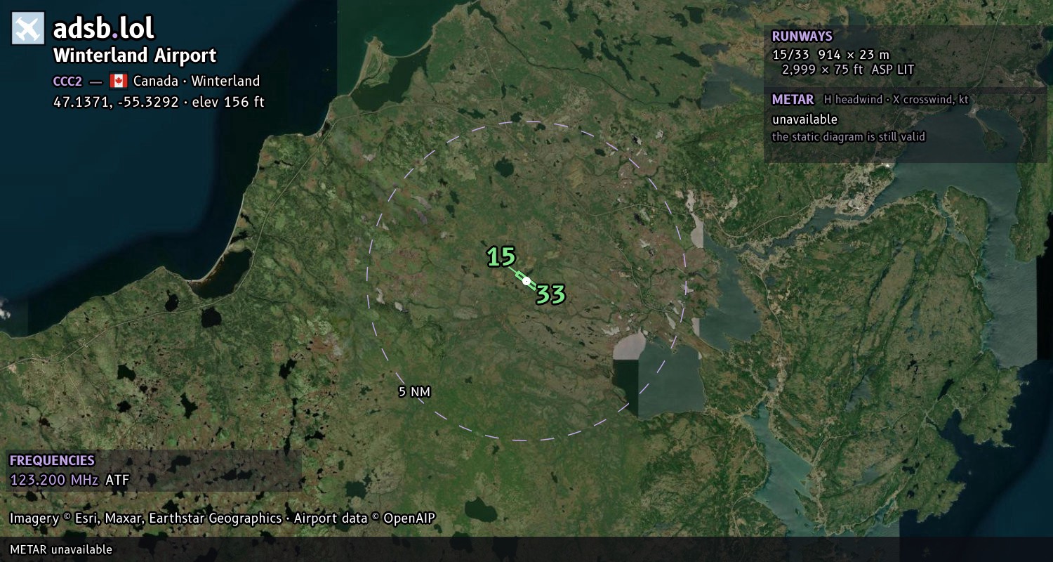 Satellite map with the runway layout of Winterland Airport (CCC2)