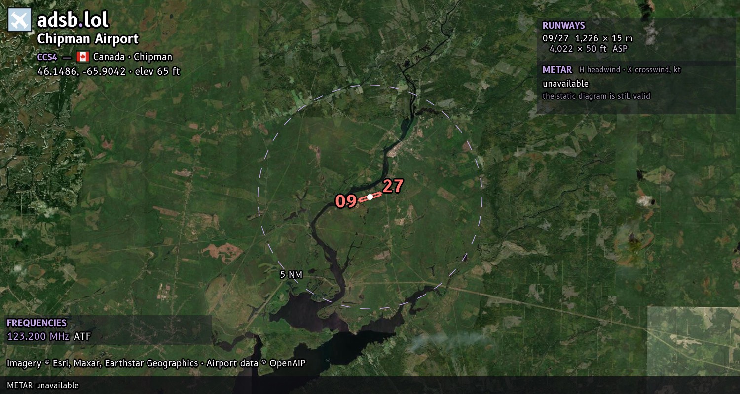 Satellite map with the runway layout of Chipman Airport (CCS4)
