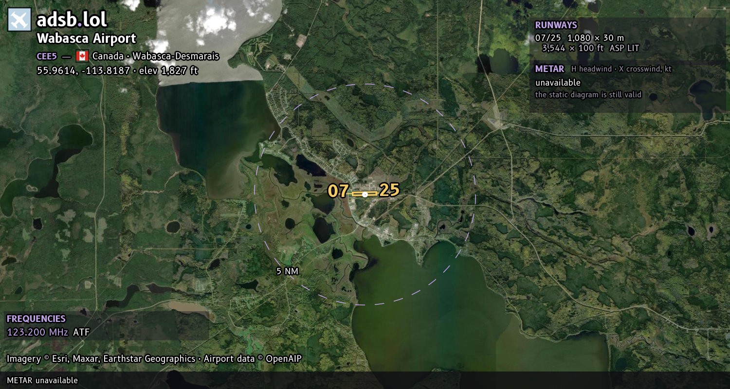 Satellite map with the runway layout of Wabasca Airport (CEE5)