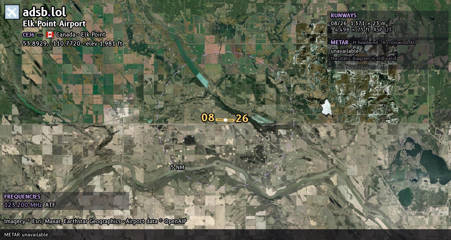 Satellite map with the runway layout of Elk Point Airport (CEJ6)