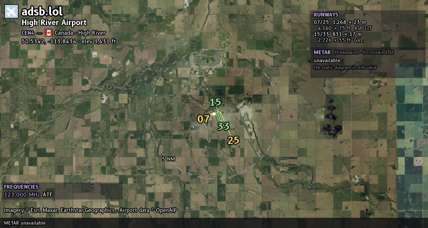 Satellite map with the runway layout of High River Airport (CEN4)