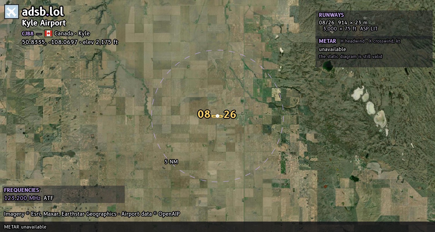 Satellite map with the runway layout of Kyle Airport (CJB8)