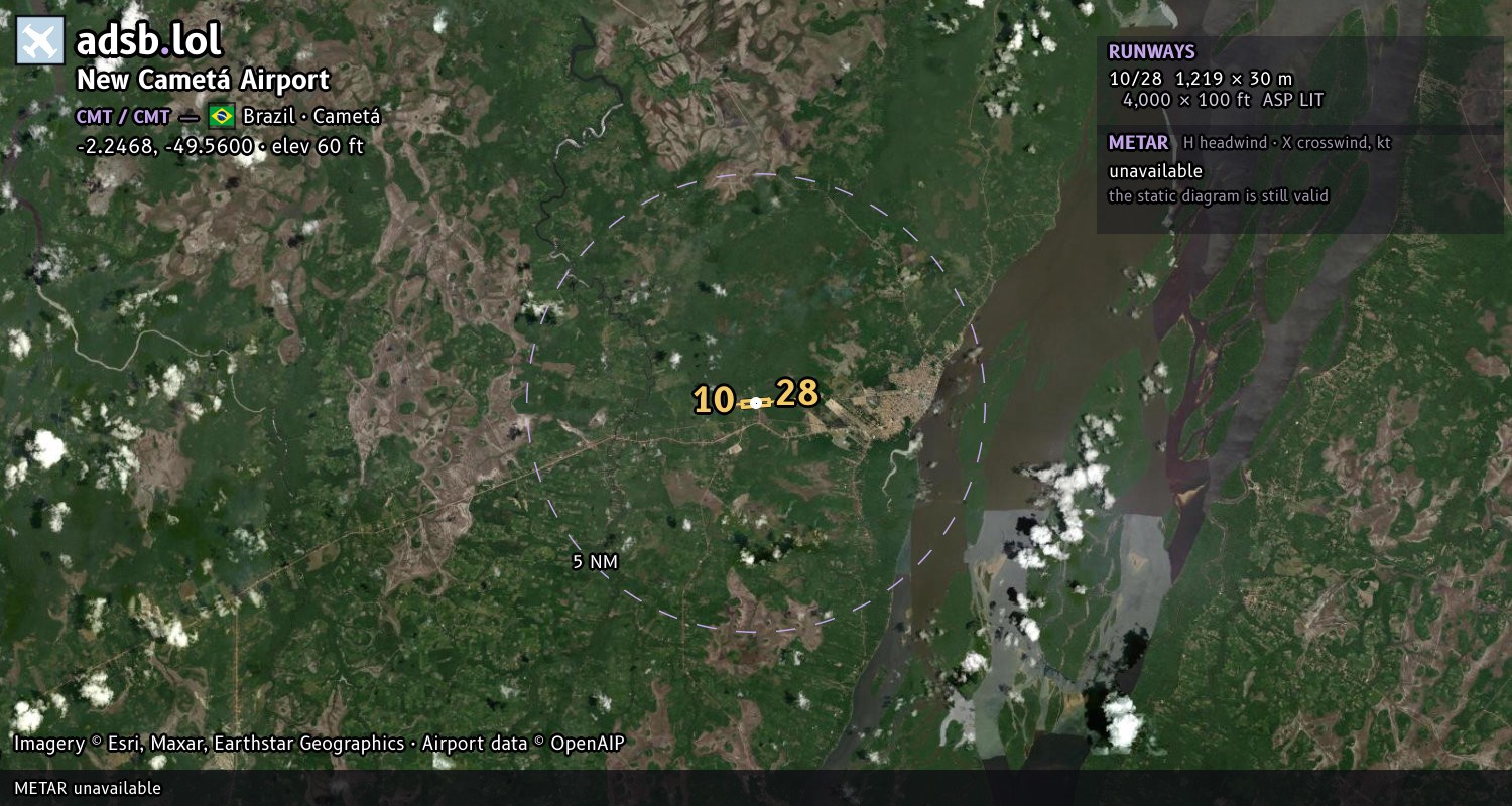 Satellite map with the runway layout of New Cametá Airport (CMT)