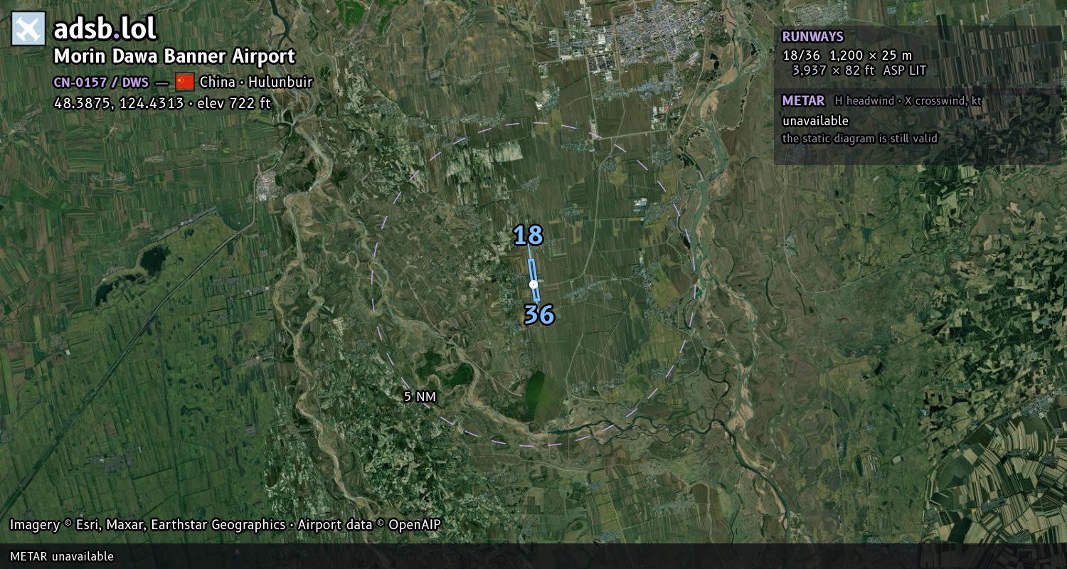 Satellite map with the runway layout of Morin Dawa Banner Airport (CN-0157)