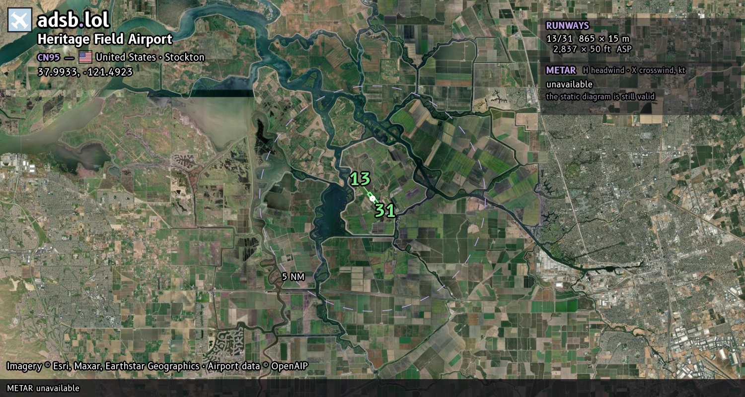 Satellite map with the runway layout of Heritage Field Airport (CN95)