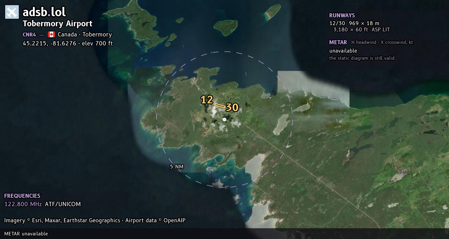 Satellite map with the runway layout of Tobermory Airport (CNR4)