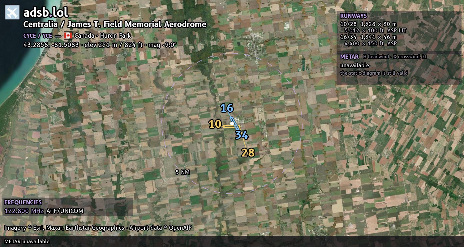 Satellite map with the runway layout of Centralia / James T. Field Memorial Aerodrome (CYCE)