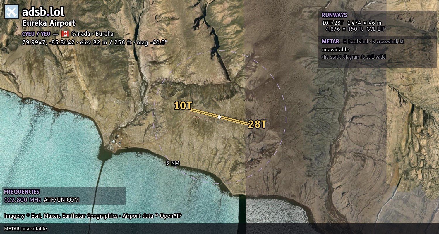 Satellite map with the runway layout of Eureka Airport (CYEU)