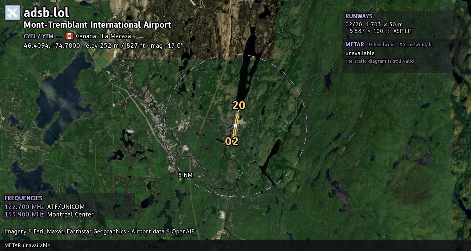 Satellite map with the runway layout of Mont-Tremblant International Airport (CYFJ)