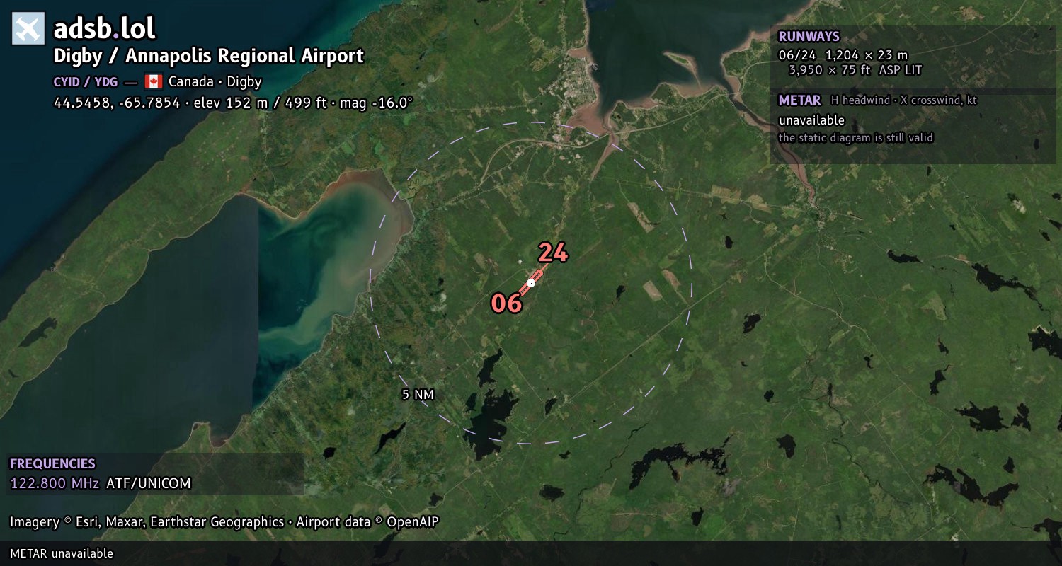 Satellite map with the runway layout of Digby / Annapolis Regional Airport (CYID)