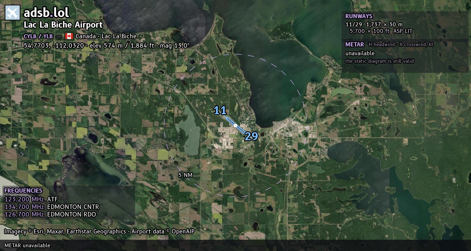 Satellite map with the runway layout of Lac La Biche Airport (CYLB)