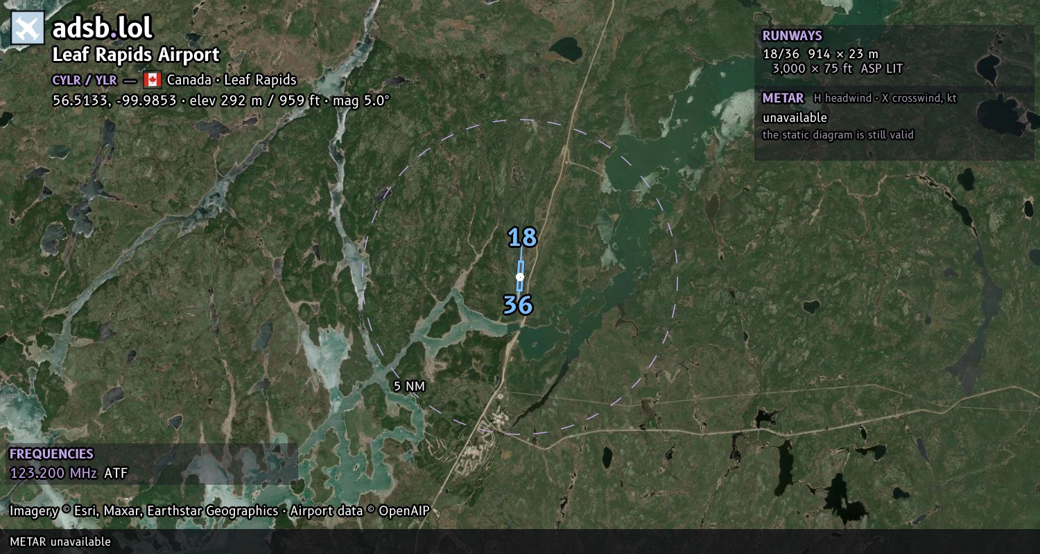 Satellite map with the runway layout of Leaf Rapids Airport (CYLR)