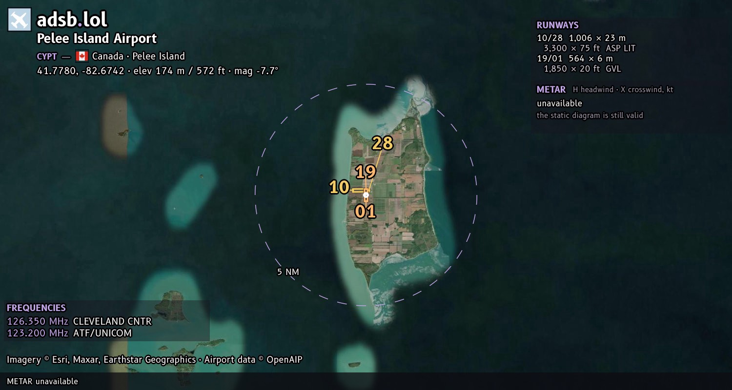 Satellite map with the runway layout of Pelee Island Airport (CYPT)