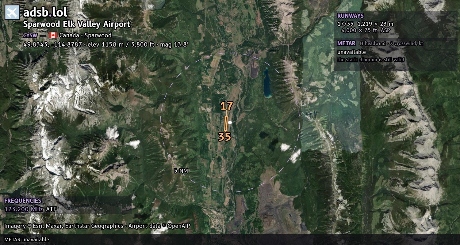 Satellite map with the runway layout of Sparwood Elk Valley Airport (CYSW)