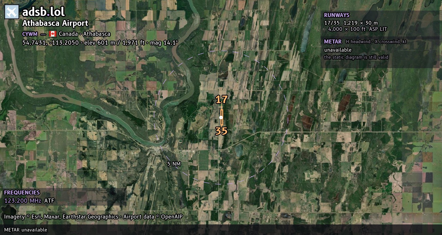 Satellite map with the runway layout of Athabasca Airport (CYWM)