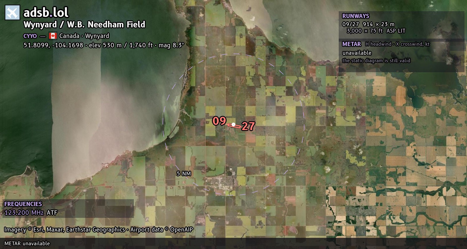 Satellite map with the runway layout of Wynyard / W.B. Needham Field (CYYO)