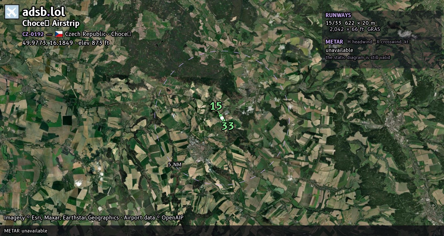 Satellite map with the runway layout of Choceň Airstrip (CZ-0192)