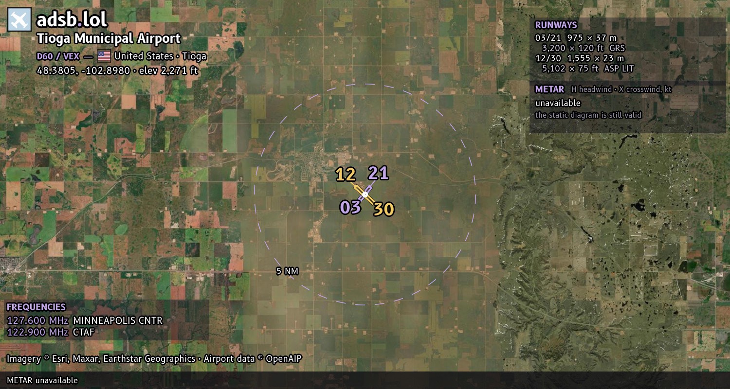 Satellite map with the runway layout of Tioga Municipal Airport (D60)