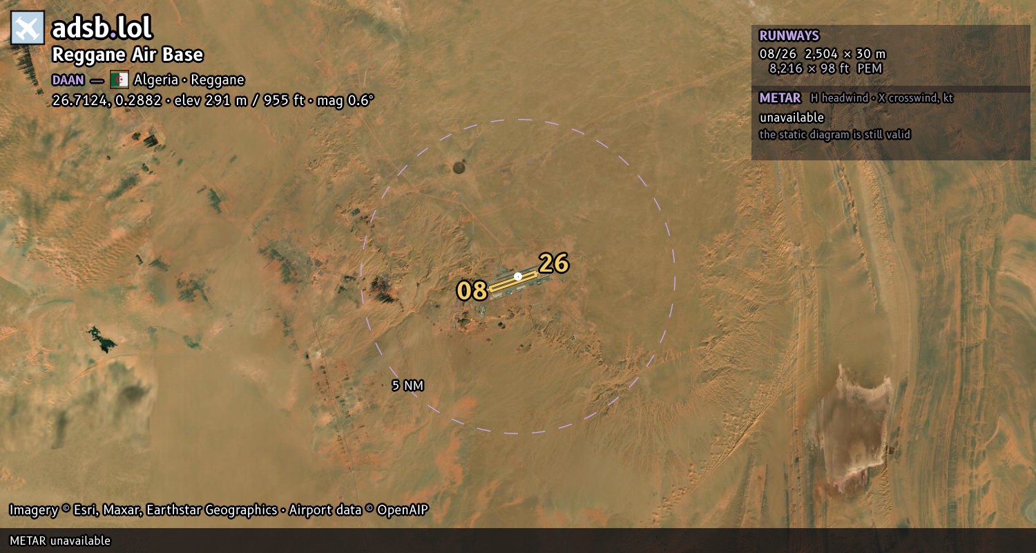 Satellite map with the runway layout of Reggane Air Base (DAAN)