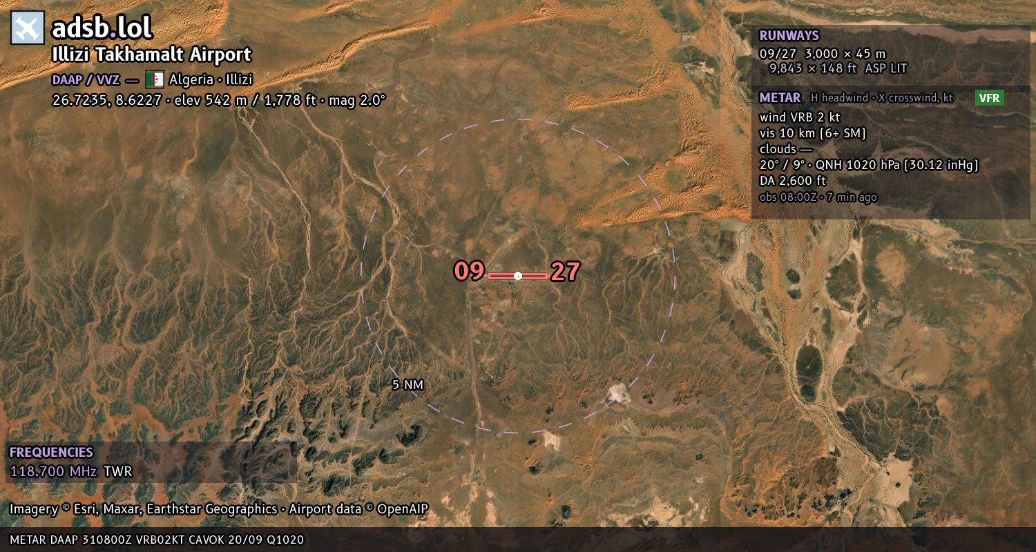 Satellite map with the runway layout of Illizi Takhamalt Airport (DAAP)