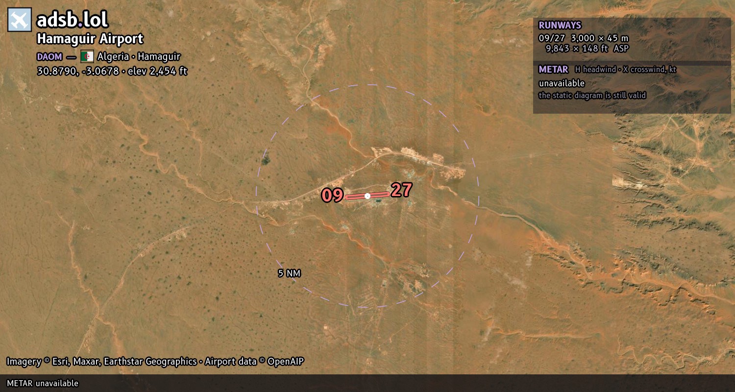 Satellite map with the runway layout of Hamaguir Airport (DAOM)