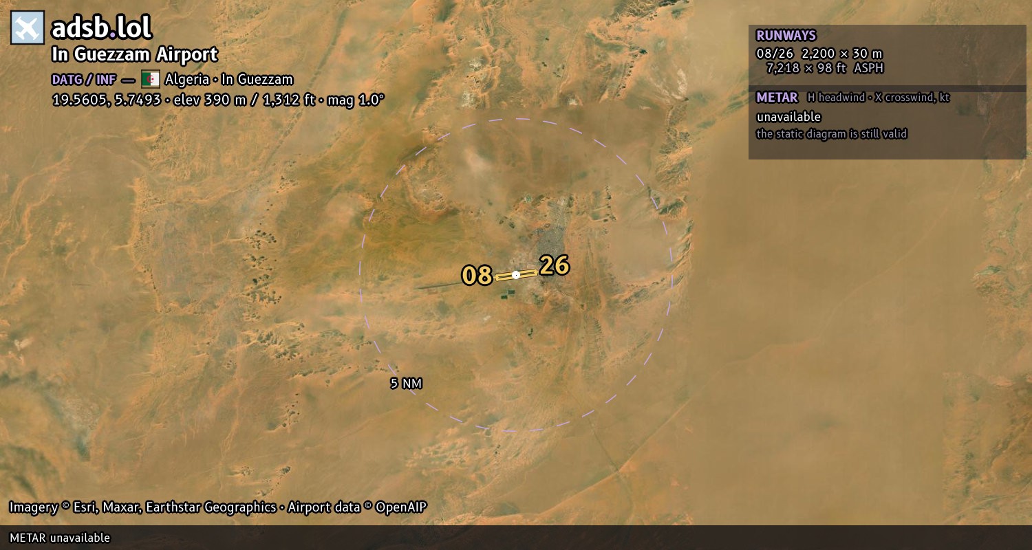Satellite map with the runway layout of In Guezzam Airport (DATG)
