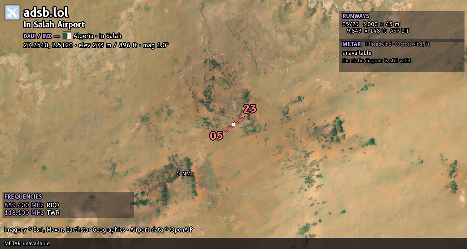 Satellite map with the runway layout of In Salah Airport (DAUI)