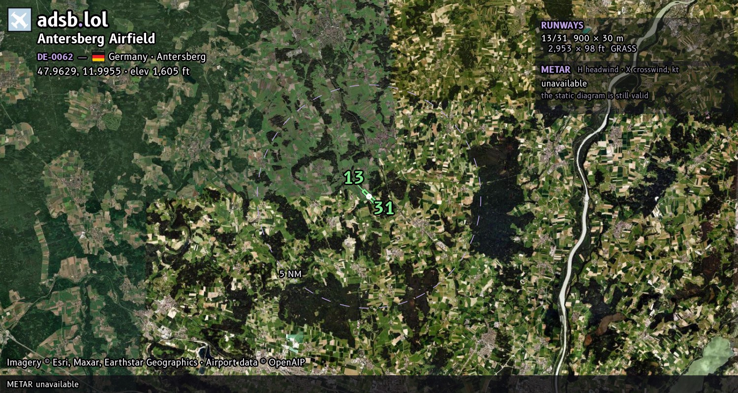 Satellite map with the runway layout of Antersberg Airfield (DE-0062)