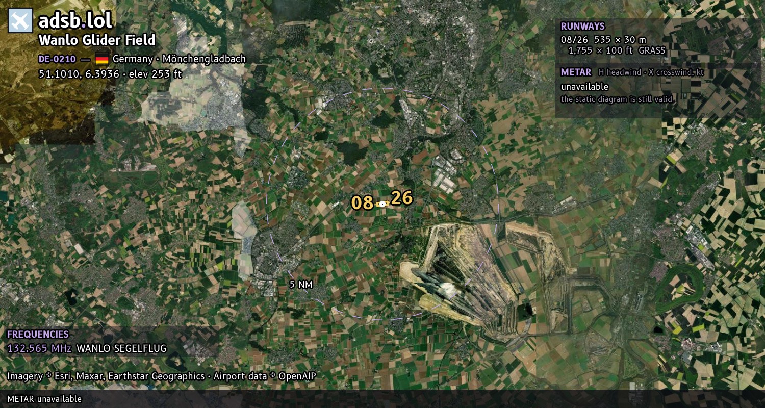 Satellite map with the runway layout of Wanlo Glider Field (DE-0210)