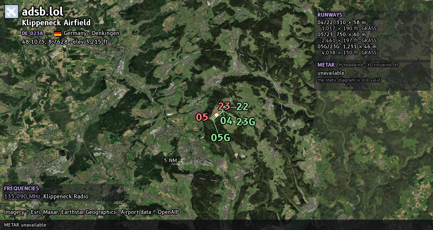 Satellite map with the runway layout of Klippeneck Airfield (DE-0238)