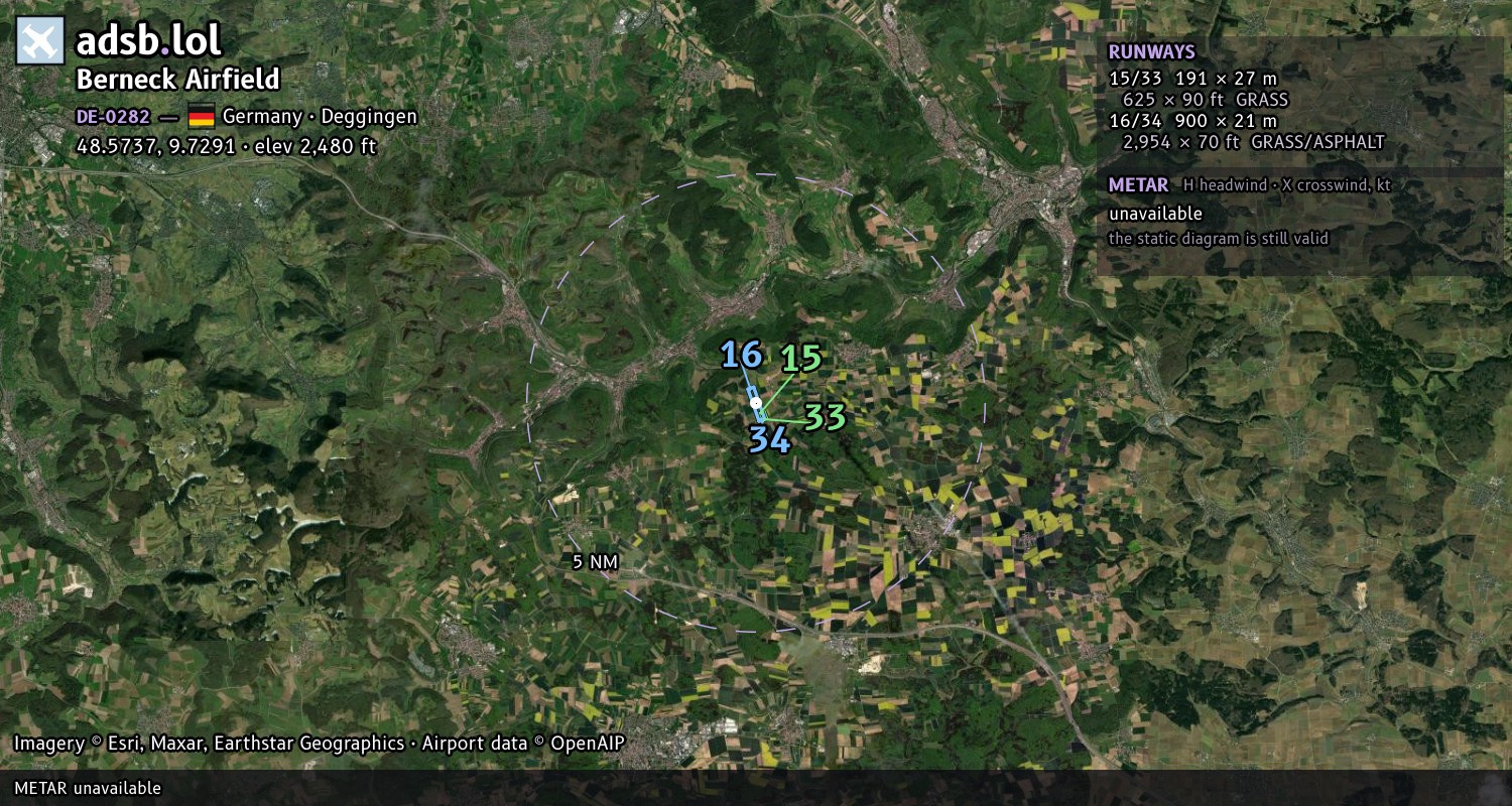 Satellite map with the runway layout of Berneck Airfield (DE-0282)