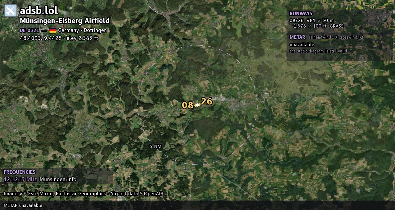 Satellite map with the runway layout of Münsingen-Eisberg Airfield (DE-0321)