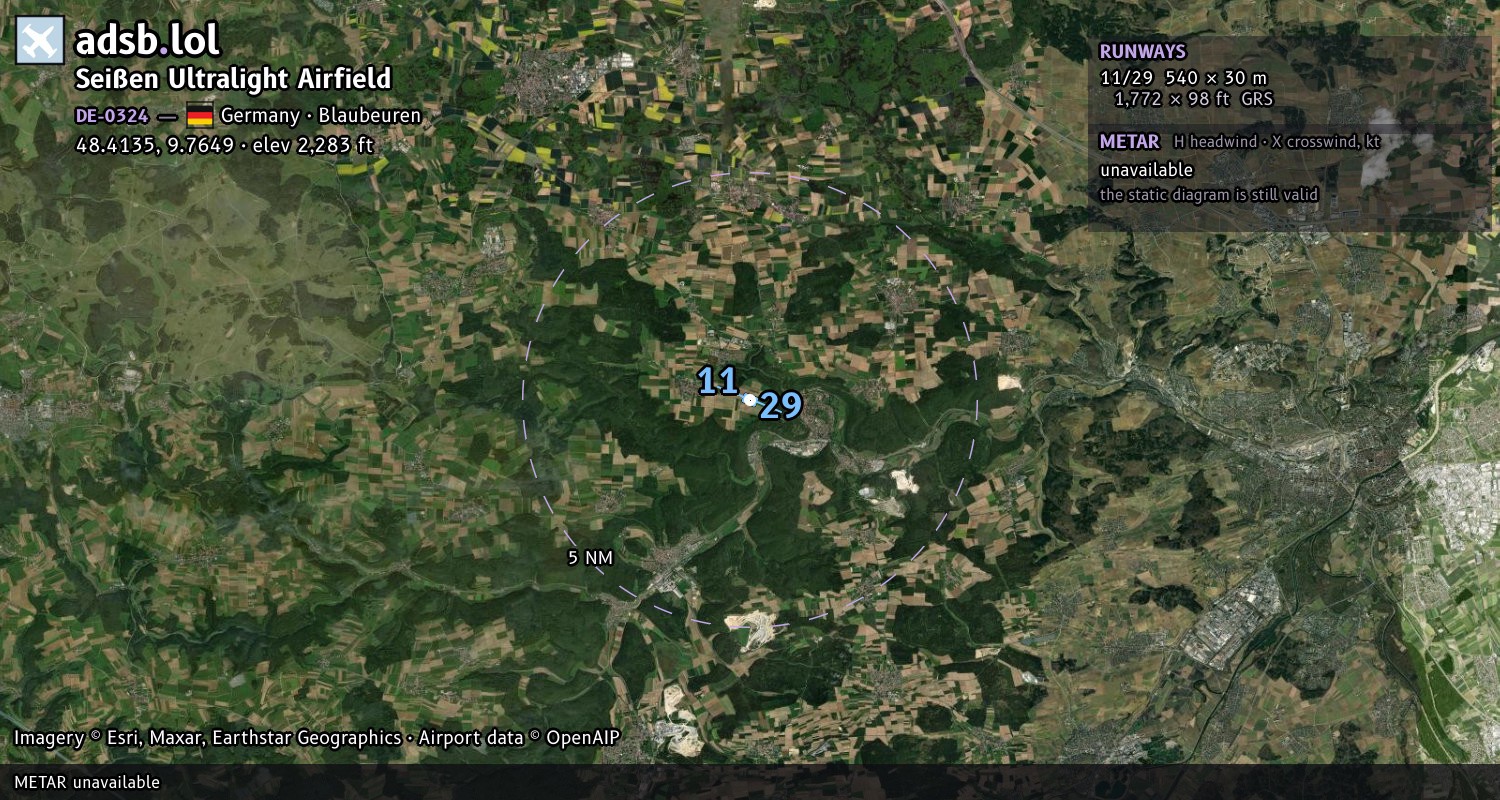 Satellite map with the runway layout of Seißen Ultralight Airfield (DE-0324)