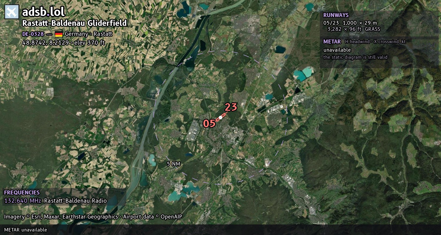 Satellite map with the runway layout of Rastatt-Baldenau Gliderfield (DE-0328)