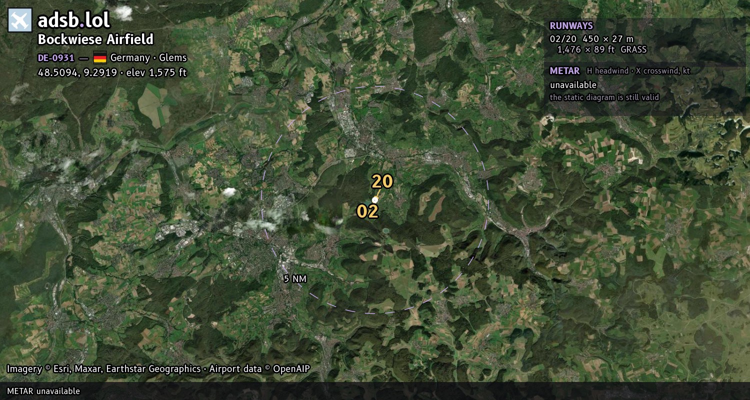Satellite map with the runway layout of Bockwiese Airfield (DE-0931)