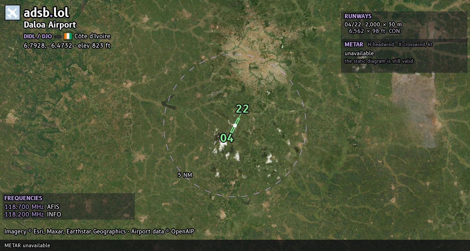 Satellite map with the runway layout of Daloa Airport (DIDL)