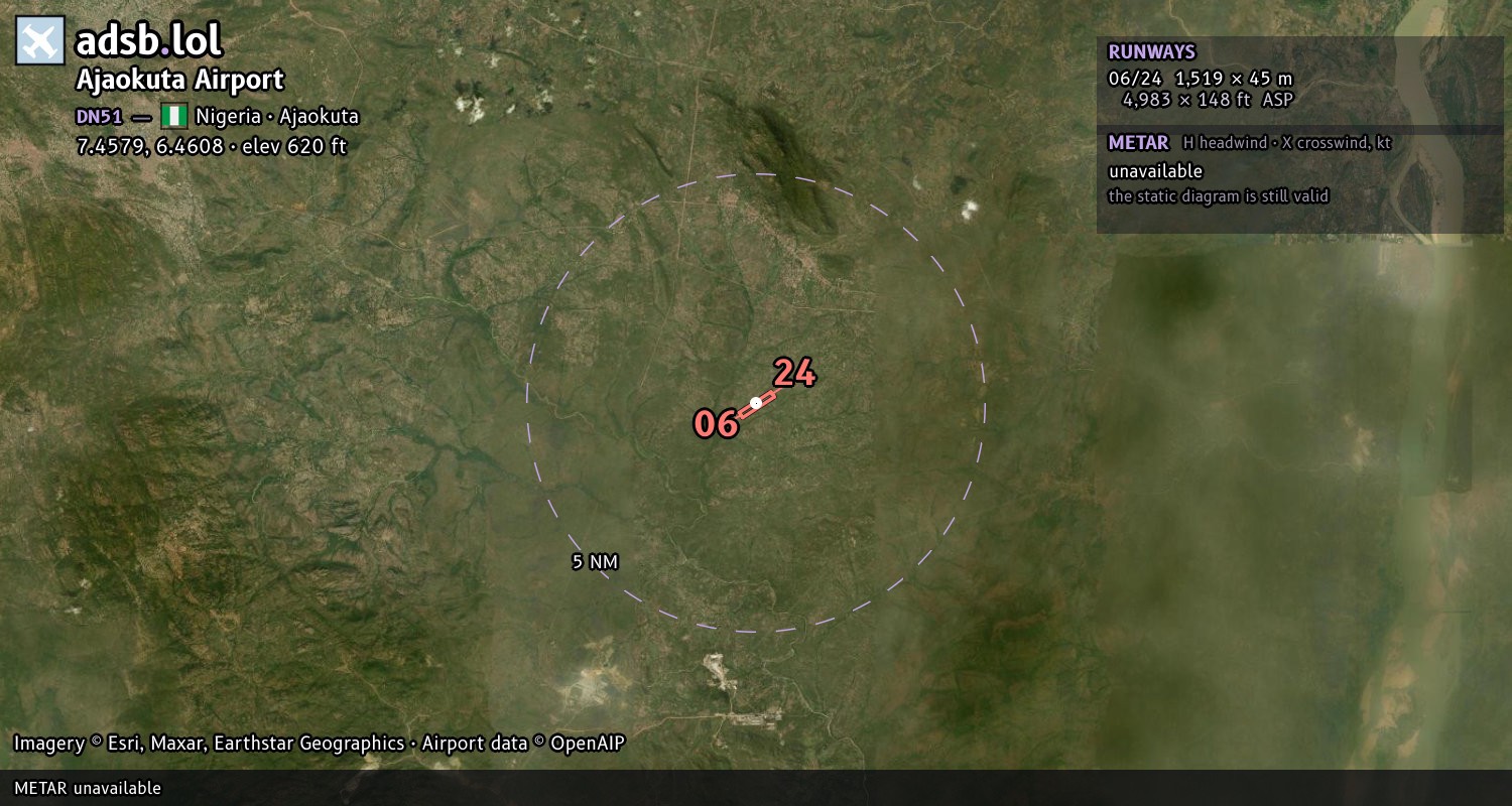 Satellite map with the runway layout of Ajaokuta Airport (DN51)