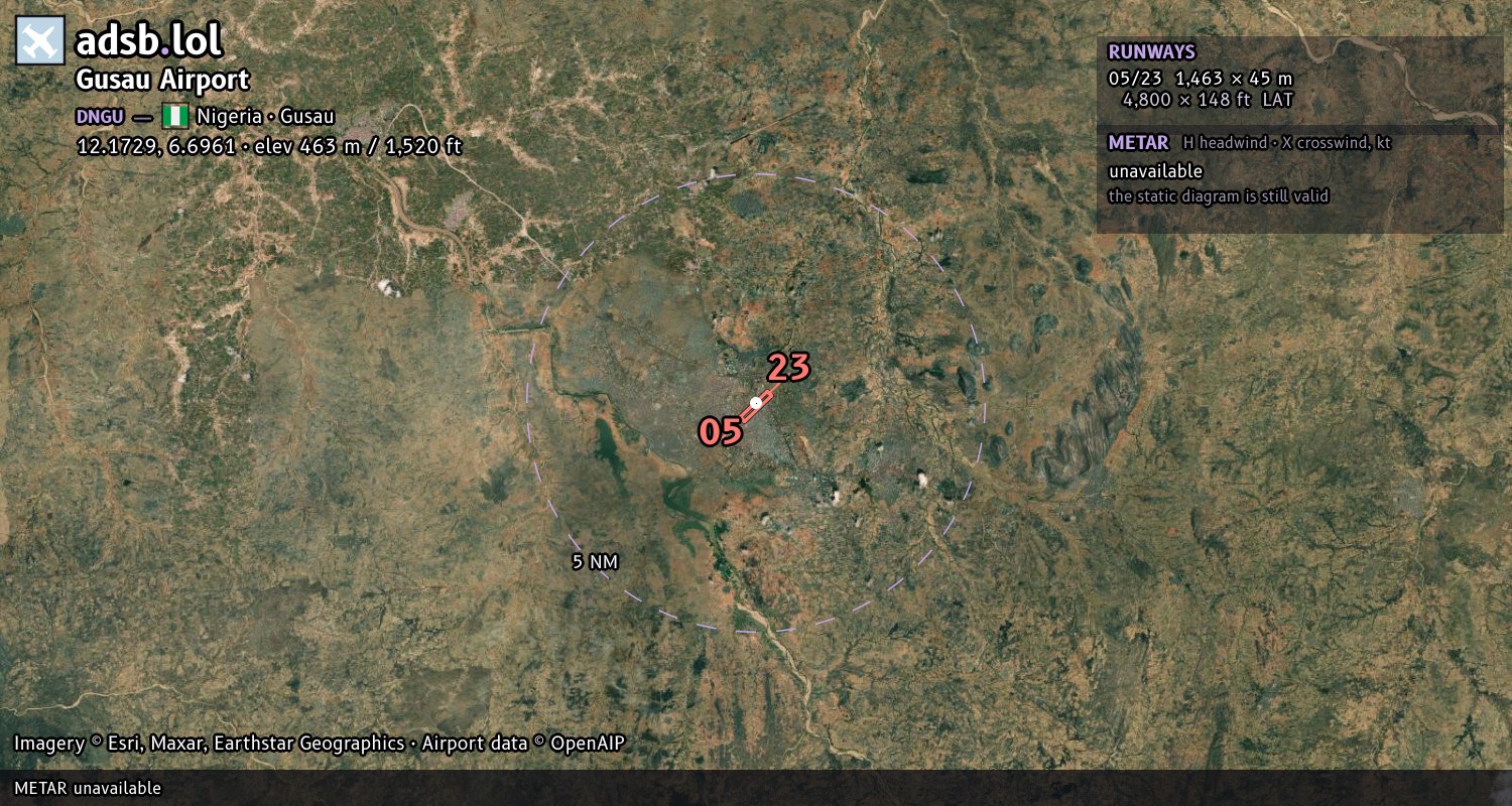Satellite map with the runway layout of Gusau Airport (DNGU)