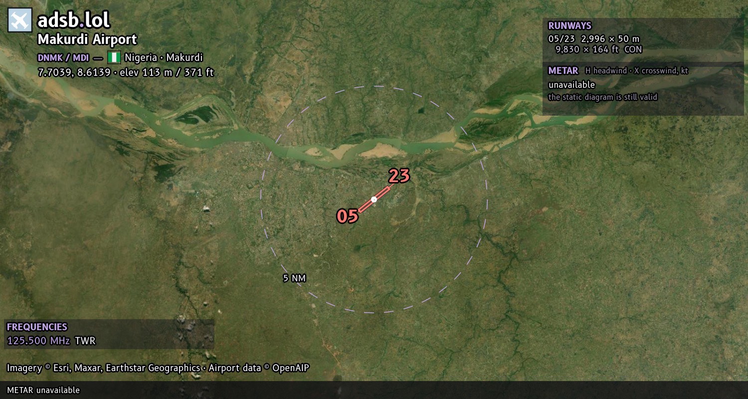 Satellite map with the runway layout of Makurdi Airport (DNMK)