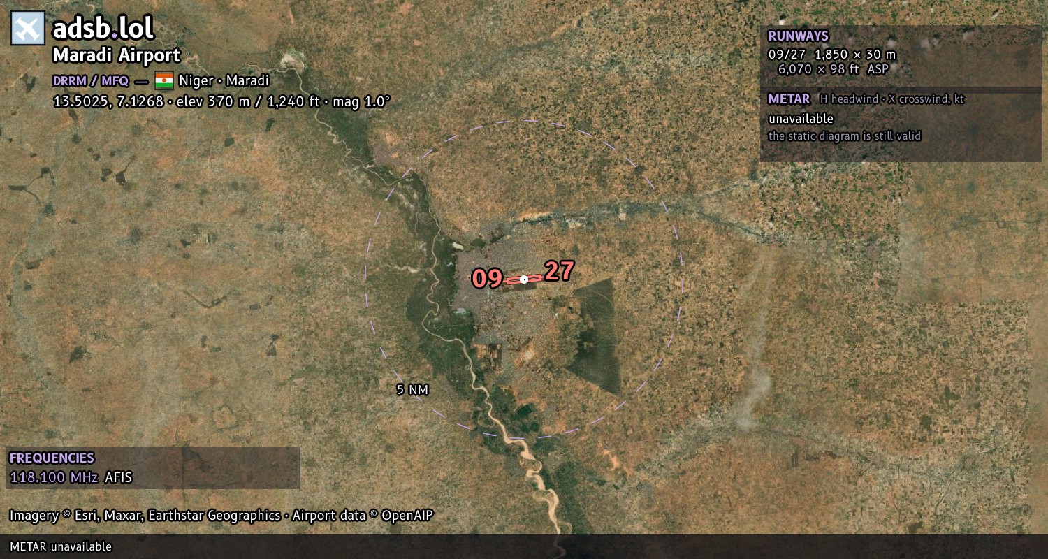 Satellite map with the runway layout of Maradi Airport (DRRM)