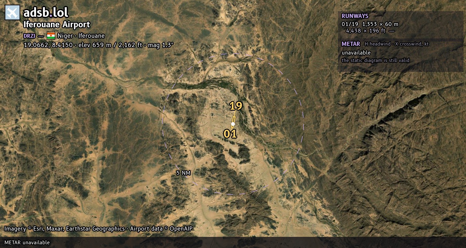 Satellite map with the runway layout of Iferouane Airport (DRZI)