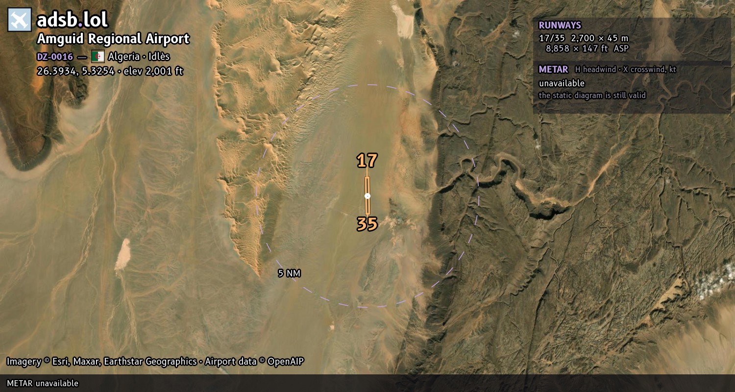 Satellite map with the runway layout of Amguid Regional Airport (DZ-0016)