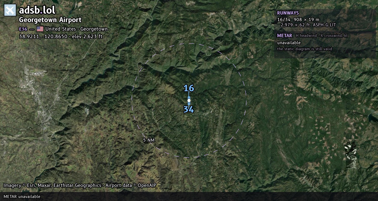 Satellite map with the runway layout of Georgetown Airport (E36)