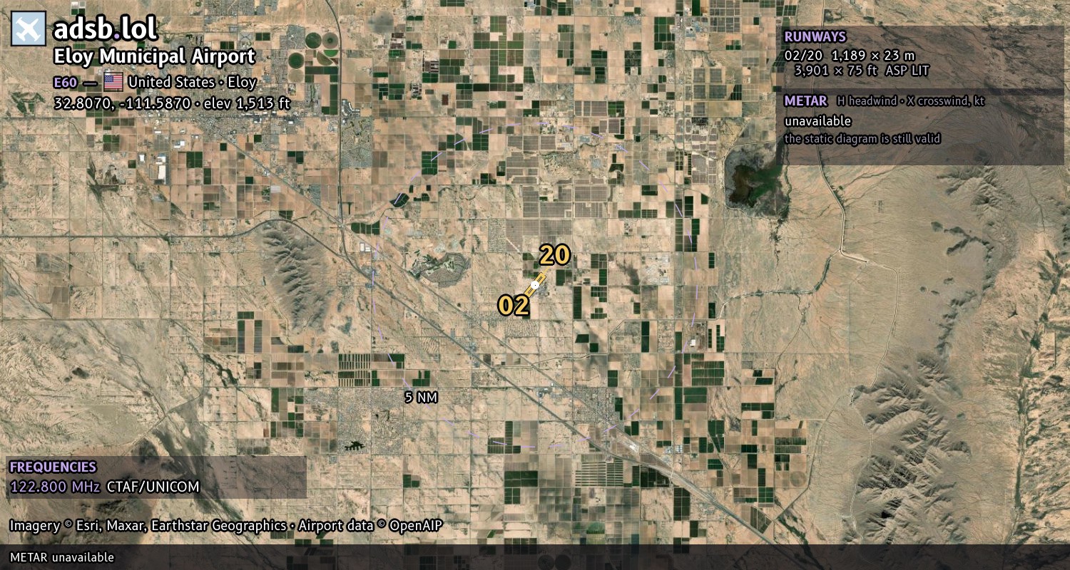 Satellite map with the runway layout of Eloy Municipal Airport (E60)