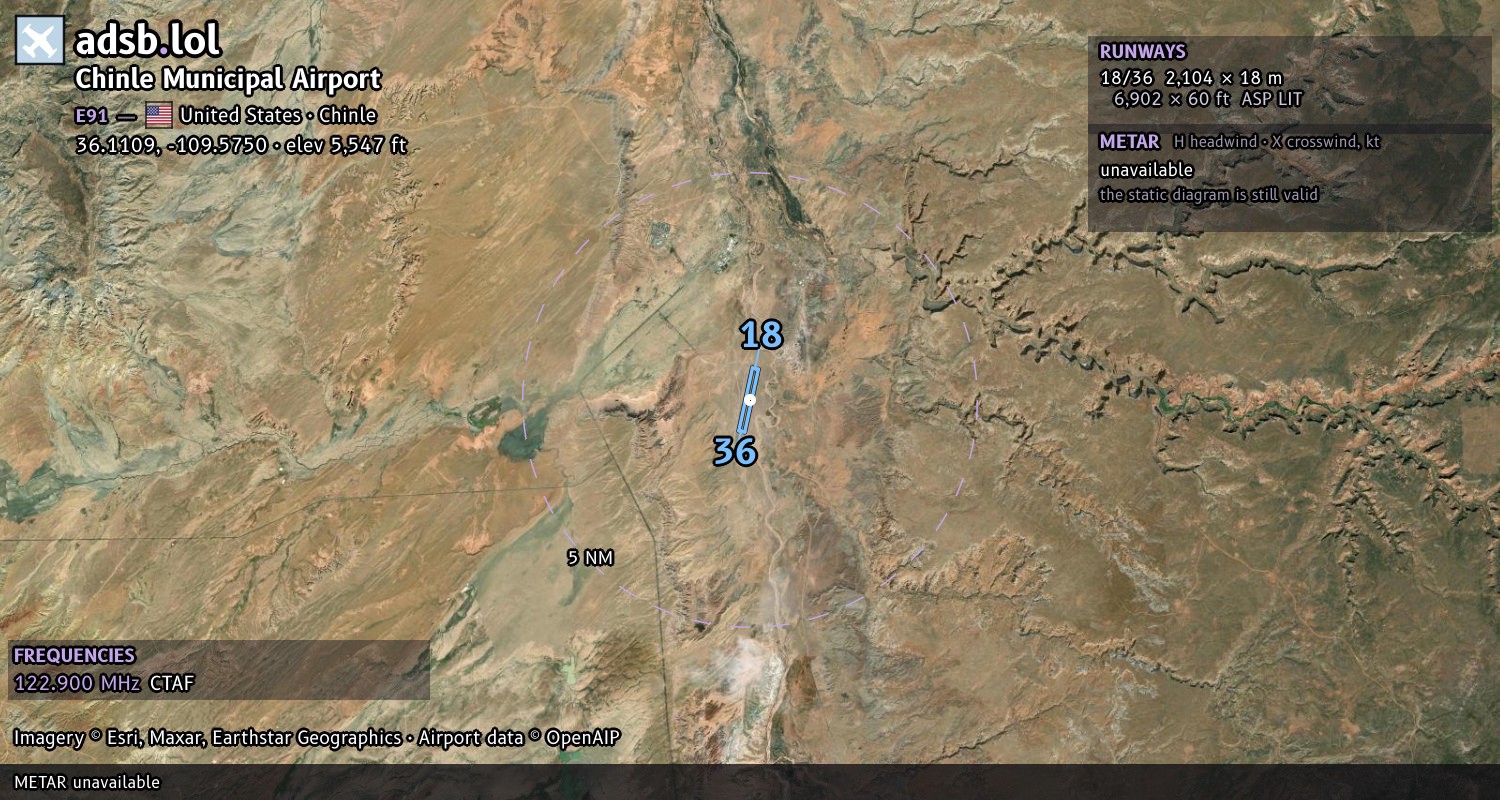 Satellite map with the runway layout of Chinle Municipal Airport (E91)