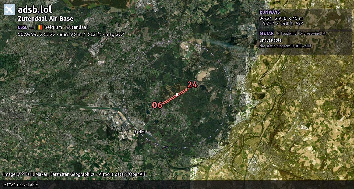 Satellite map with the runway layout of Zutendaal Air Base (EBSL)