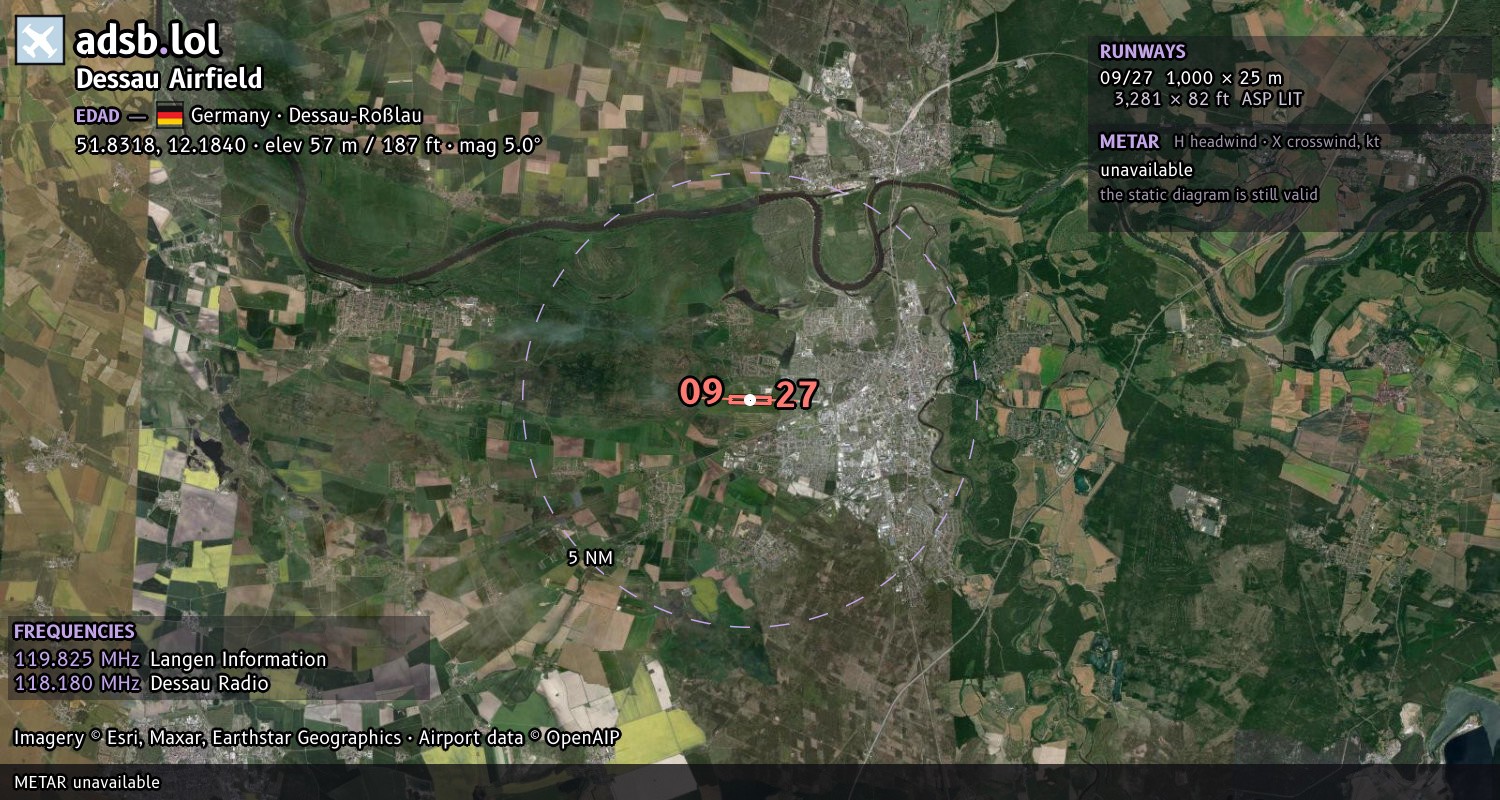 Satellite map with the runway layout of Dessau Airfield (EDAD)